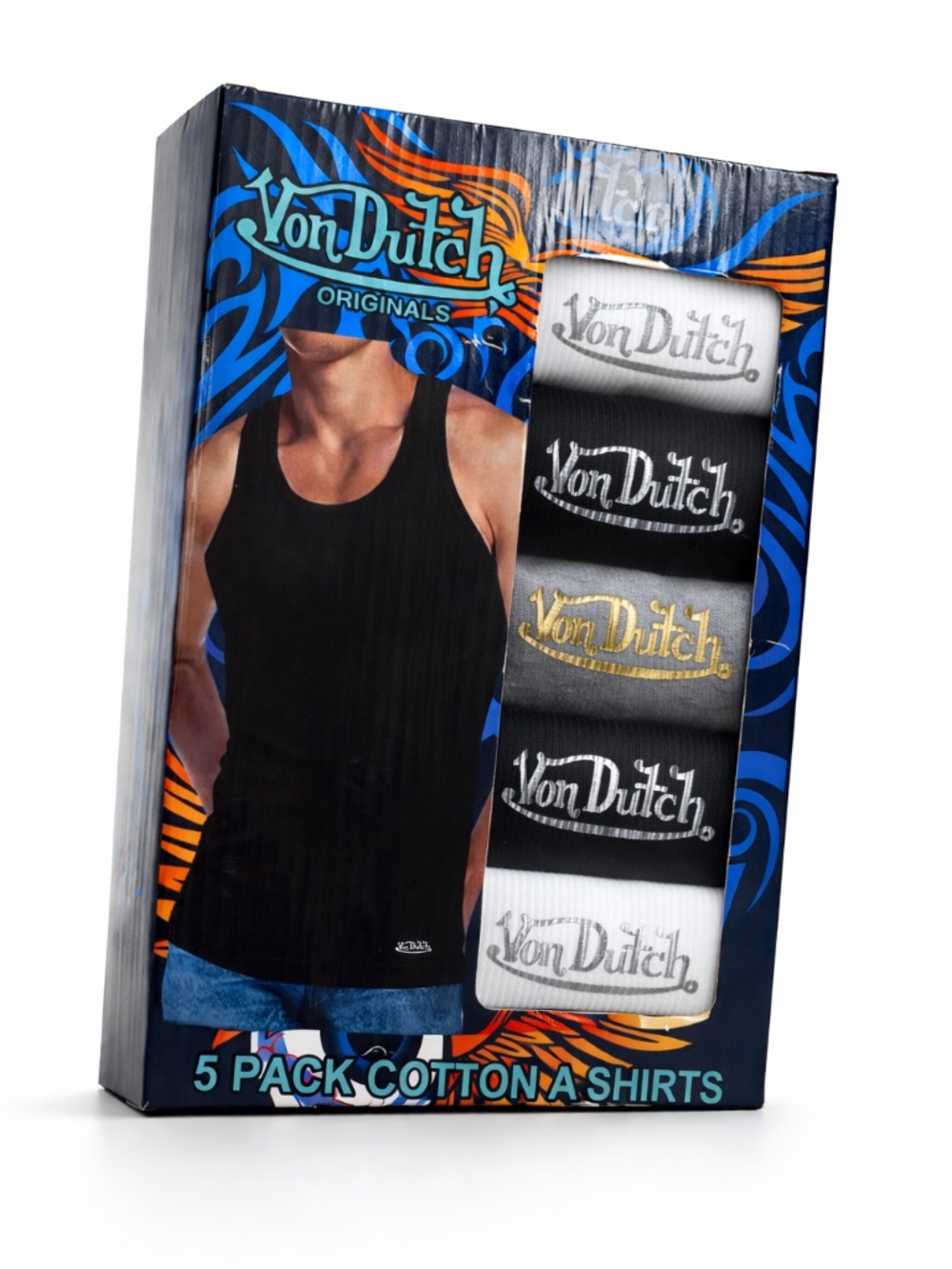 Von Dutch 5 Pack Tank Tops Men Ribbed Cotton A Shirts Black White Gray NIB